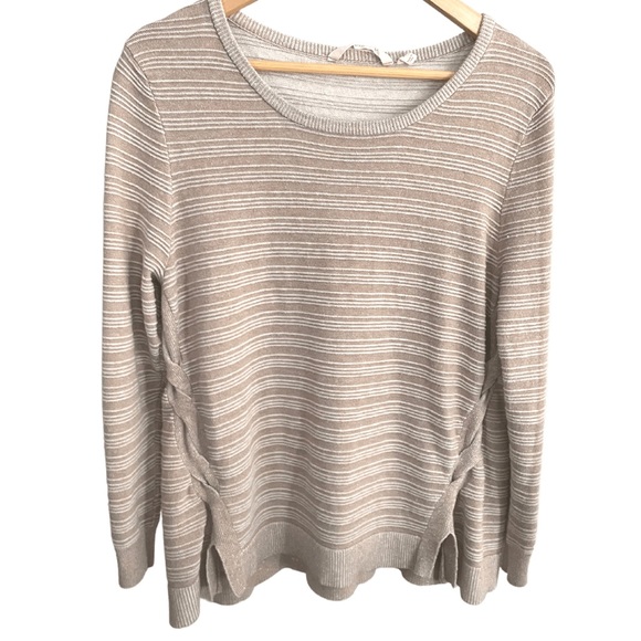 Soft Surroundings Long Sleeved Top Neutral Stripes Petite Large - Picture 1 of 3